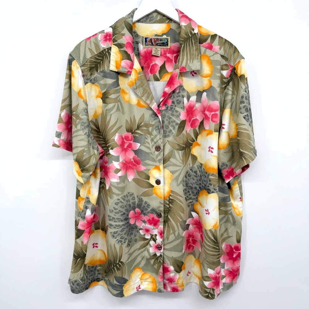 Vintage La Cabana Hawaiian Top Shirt Womens Plus Size 2X Floral Coastal Resort